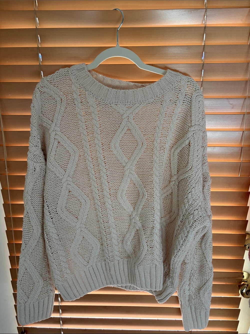 Princess Polly Cream Cable Knit Crew Sweater